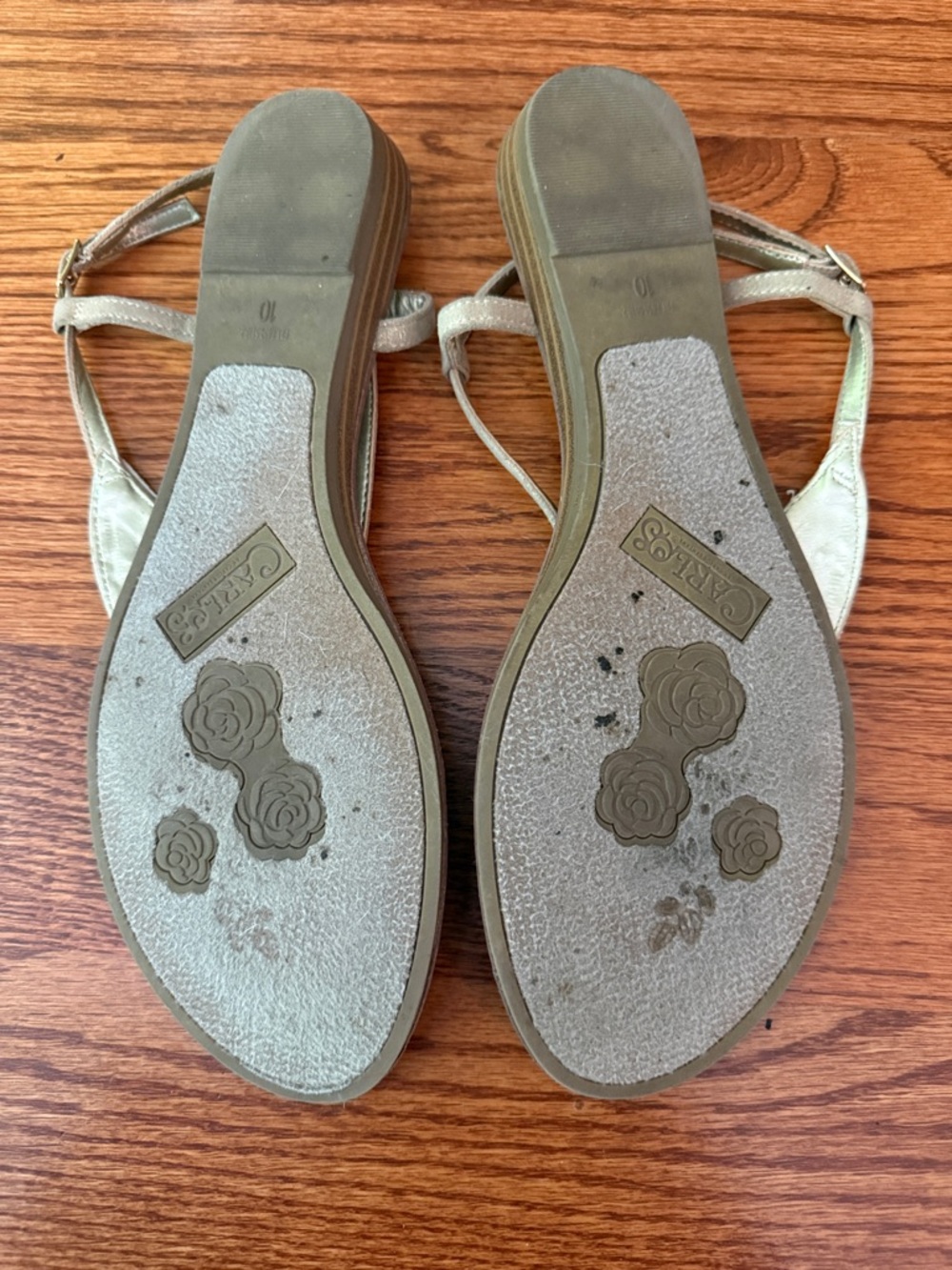 Women's Gold T-Strap Rhinestone Sandals - Picture 2 of 3